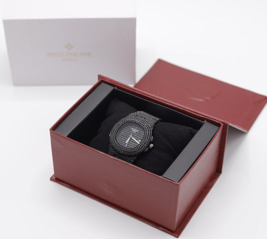 Patek Philippe Nautilus Style Watch - Black Crystals Or Dimonds