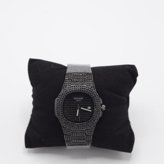 Patek Philippe Nautilus Style Watch - Black Crystals Or Dimonds