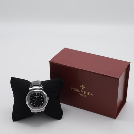 Patek Philippe Nautilus Style Watch - Classic Black Dial & Leather Strap