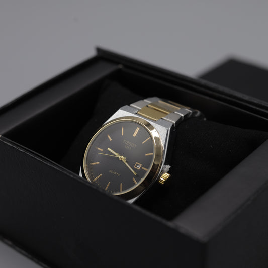 Tissot PRX Quartz Men's Watch - Two-Tone Gold & Silver with Black Dial
