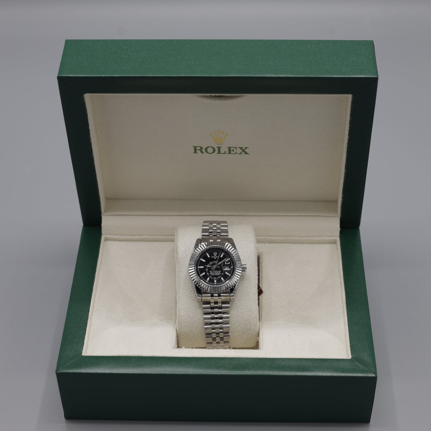Rolex Sky-Dweller White Rolesor Black Dial Jubilee Bracelet