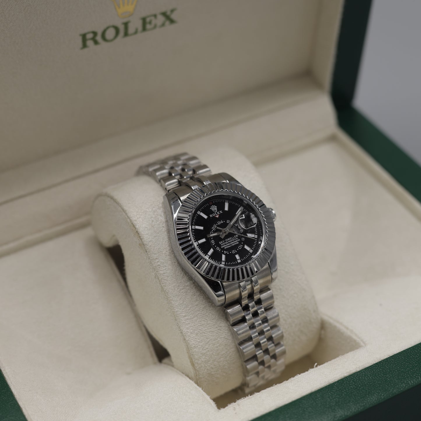 Rolex Sky-Dweller White Rolesor Black Dial Jubilee Bracelet