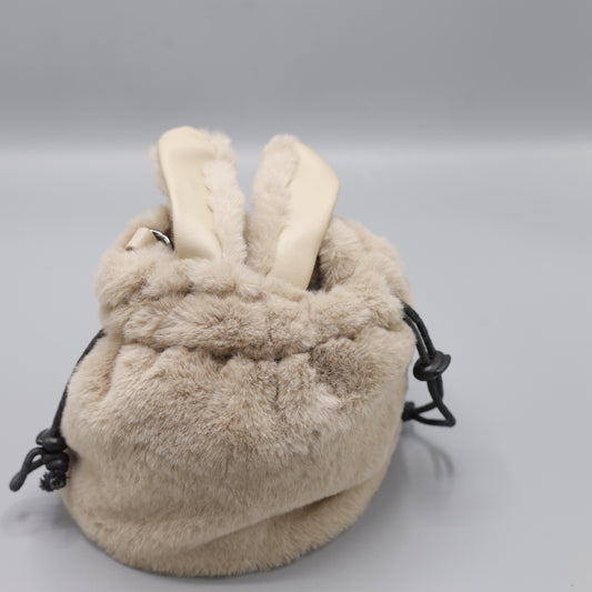 Faux Fur Drawstring Bucket Bag with Ears