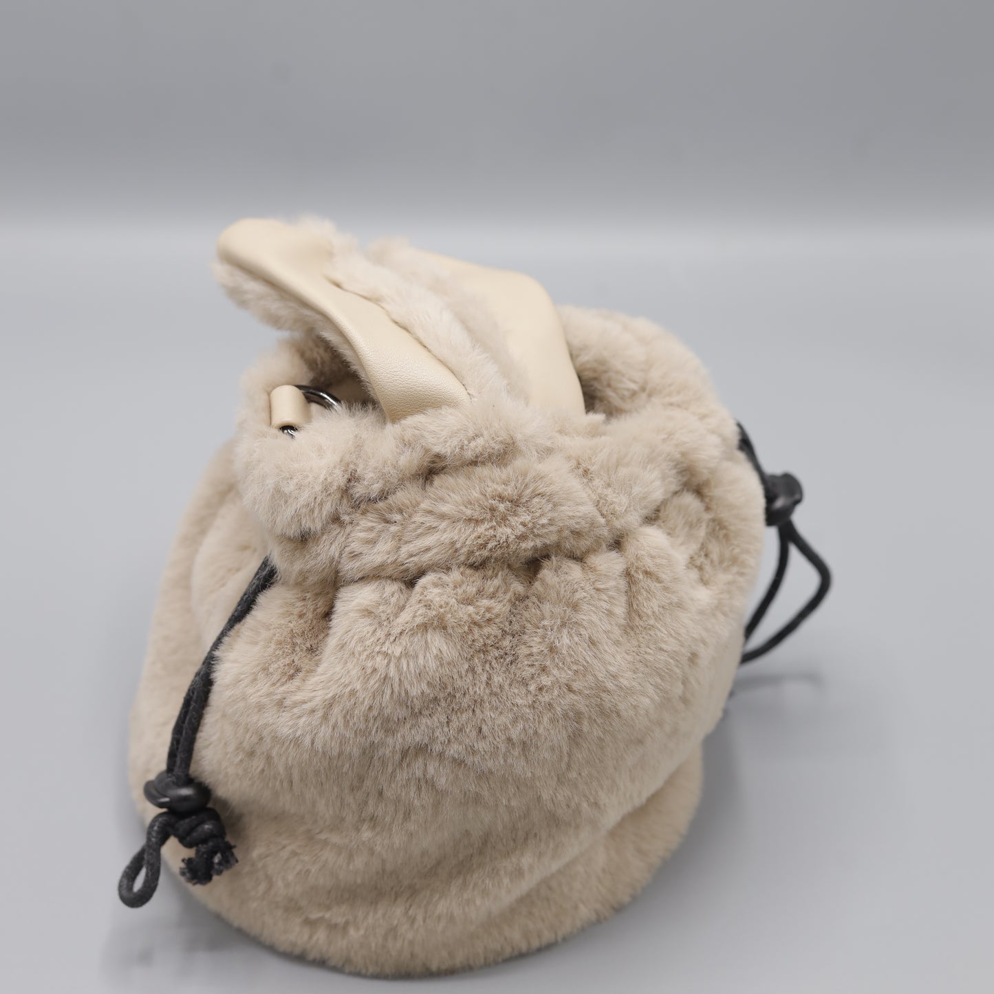 Faux Fur Drawstring Bucket Bag with Ears