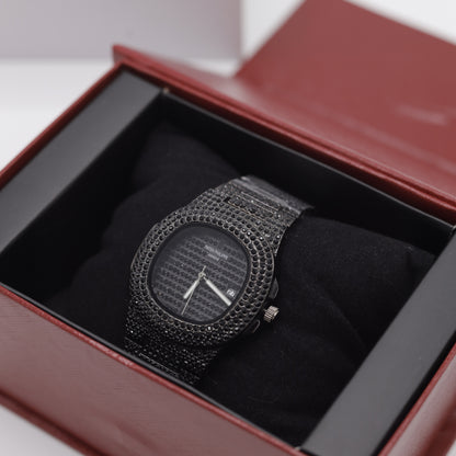 Patek Philippe Nautilus Style Watch - Black Crystals Or Dimonds