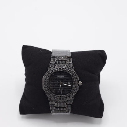 Patek Philippe Nautilus Style Watch - Black Crystals Or Dimonds