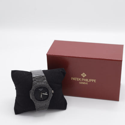 Patek Philippe Nautilus Style Watch - Black Crystals Or Dimonds