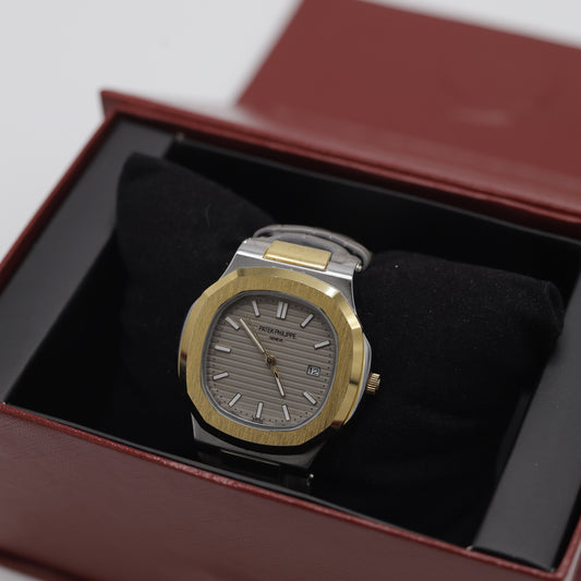 Patek Philippe Nautilus Style Watch - Classic Golden Dial & Leather Strap