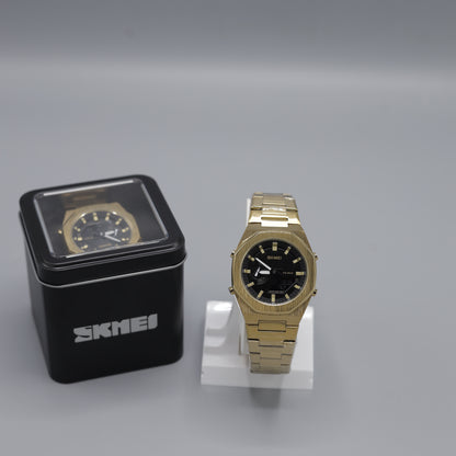 SKMEI Gold Plated Luxury Analog-Digital Watch