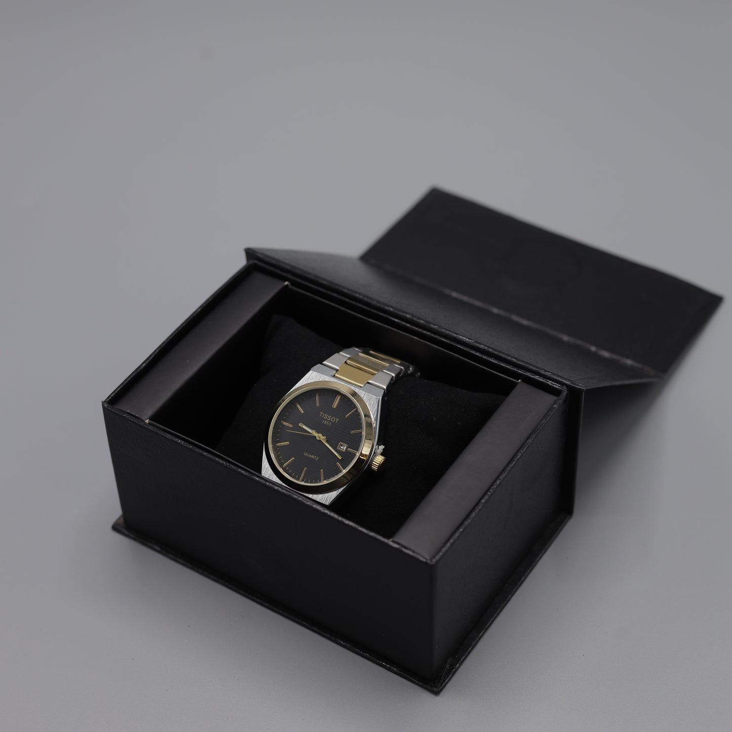 Tissot PRX Quartz Men's Watch - Two-Tone Gold & Silver with Black Dial