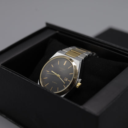 Tissot PRX Quartz Men's Watch - Two-Tone Gold & Silver with Black Dial