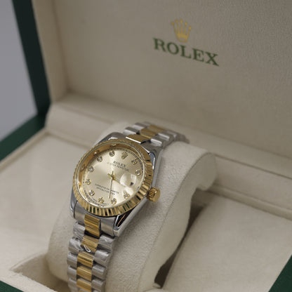 Rolex Oyster Perpetual Datejust - Gold & Silver with Diamond Markers