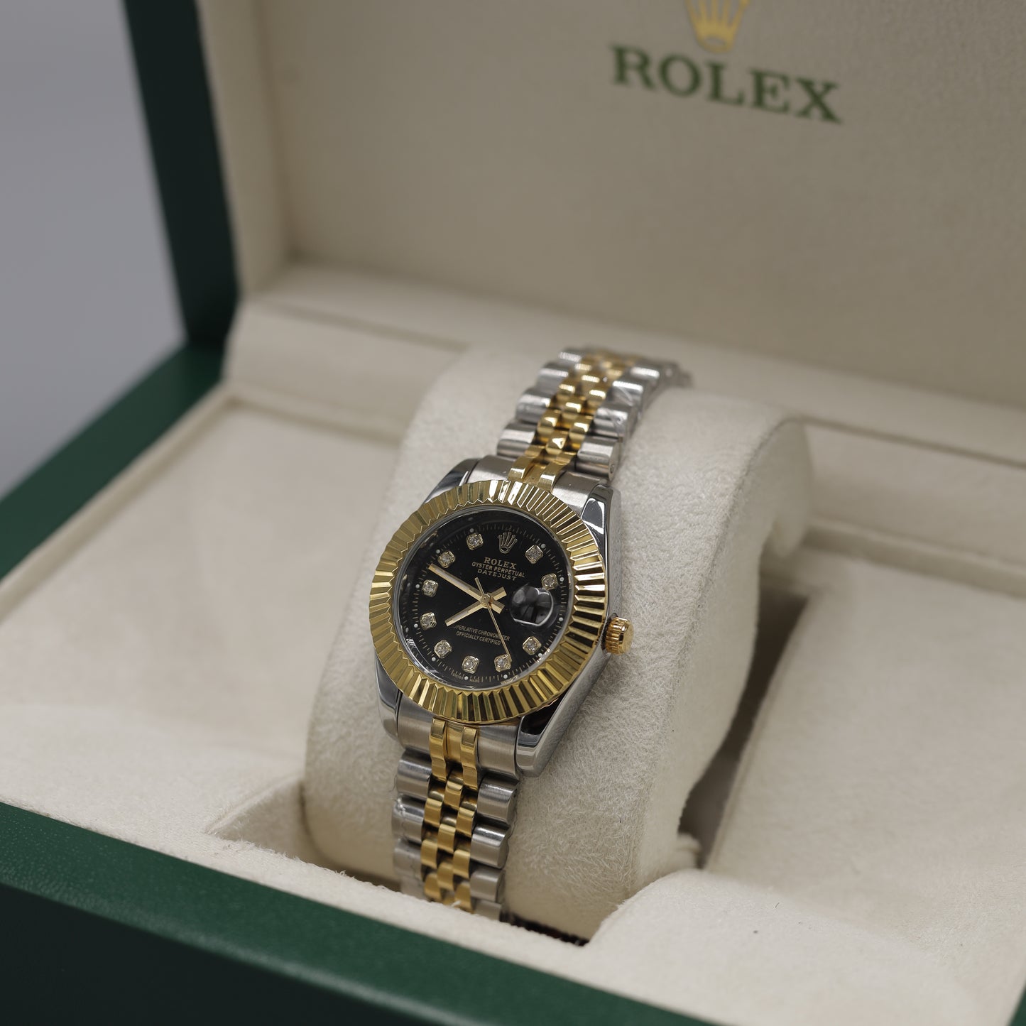 Women's Rolex Datejust Gold & Steel Fluted Bezel Diamond Watch