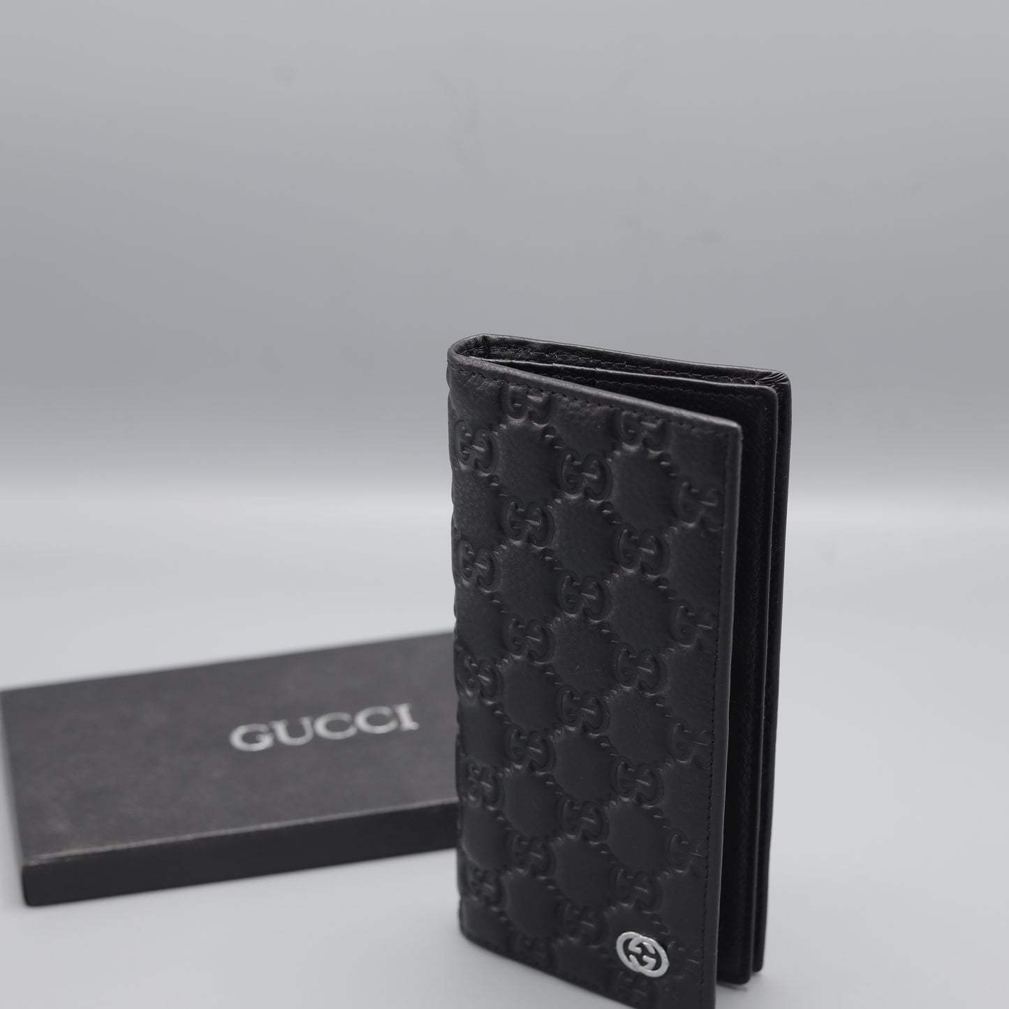 Gucci Microguccissima Long Bifold Wallet - Black Leather