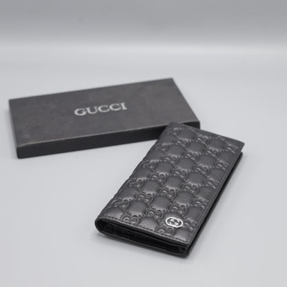 Gucci Microguccissima Long Bifold Wallet - Black Leather