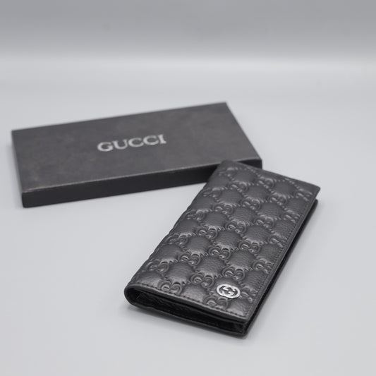 Gucci Microguccissima Long Bifold Wallet - Black Leather