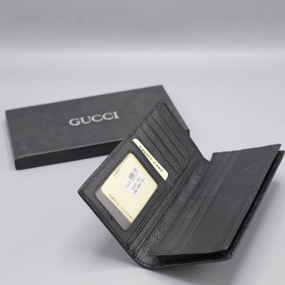 Gucci Microguccissima Long Bifold Wallet - Black Leather